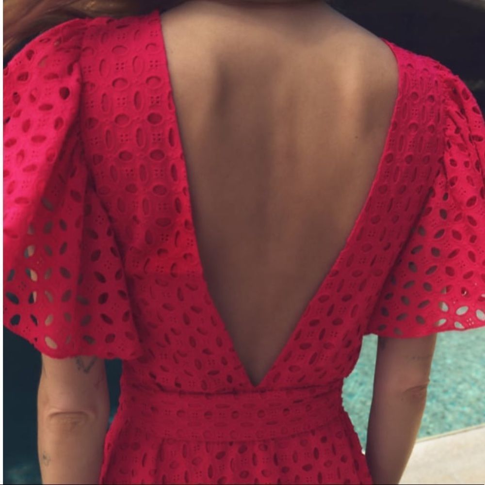 Zara Fuchsia Openwork Embroidered Midi Dress - Picture 3 of 12